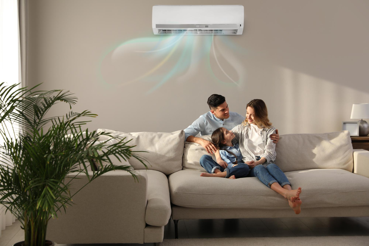 Smiling Family With Aircon
