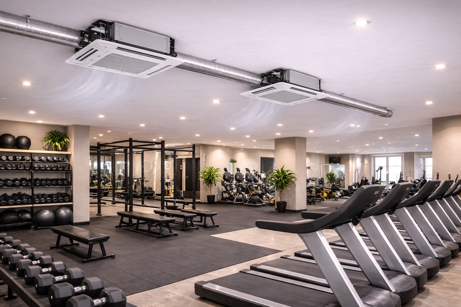 VRF air conditioning system serving multiple zones within a modern building