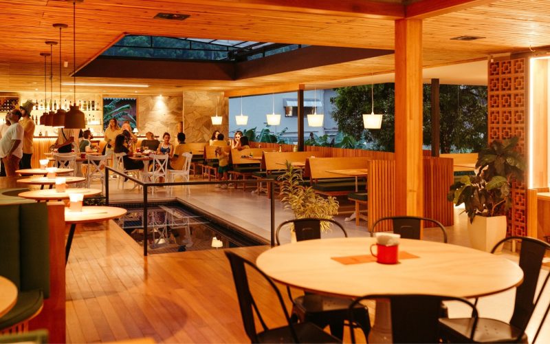 Air conditioning system installed in a restaurant to maintain comfortable dining environment